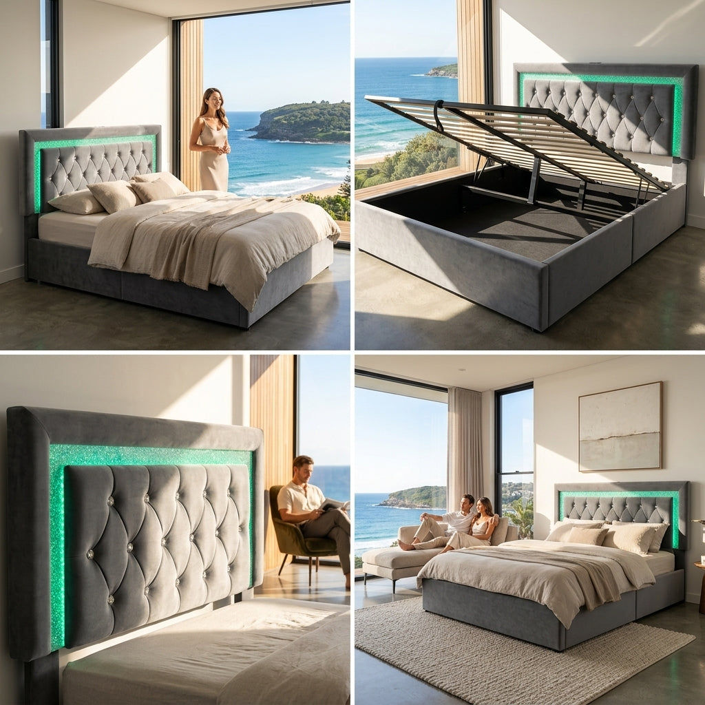 Audreamy Orionis Ottoman Bed Grey Velvet