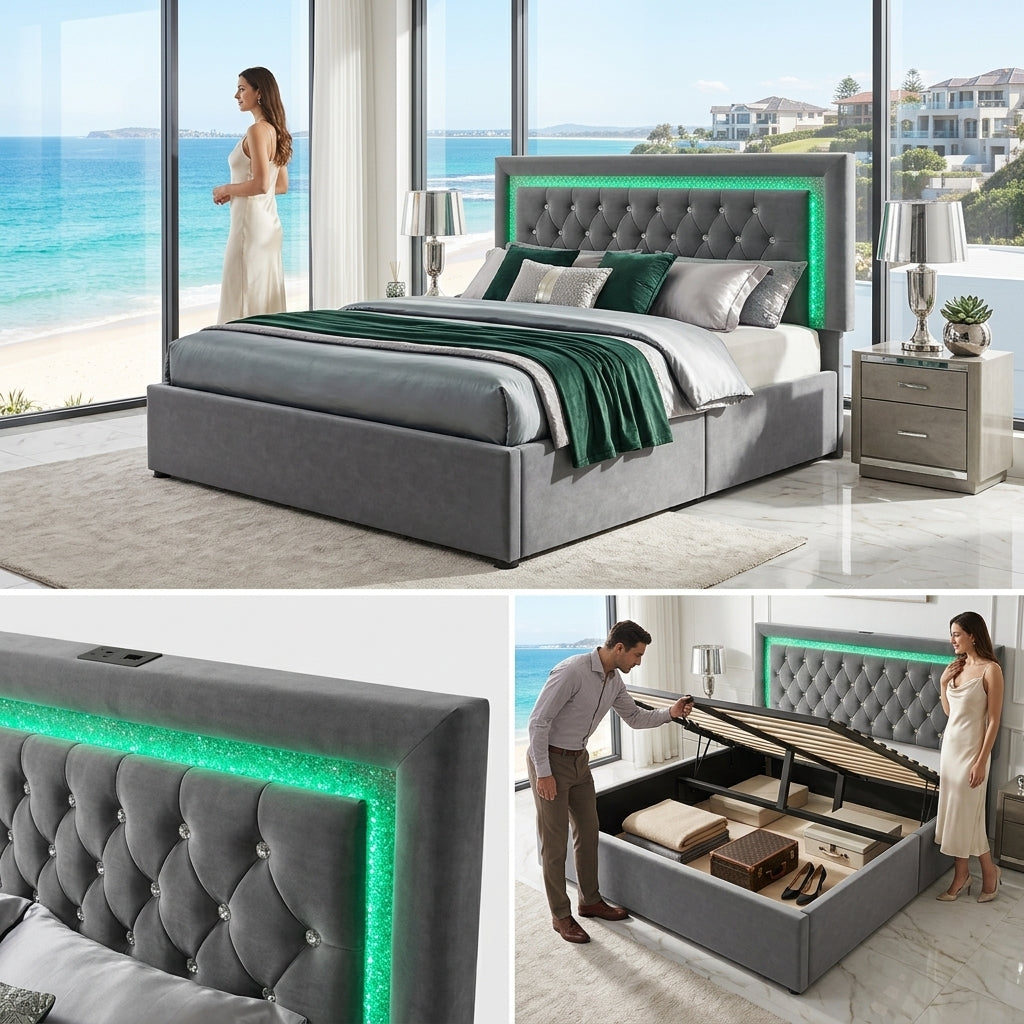 Audreamy Orionis Ottoman Bed Grey Velvet