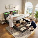 Upholstered bed with LED lighting Grey Linen