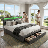 Upholstered bed with LED lighting Grey Linen