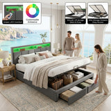 Upholstered bed with LED lighting Grey Linen
