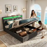 Upholstered bed with LED lighting Grey Linen