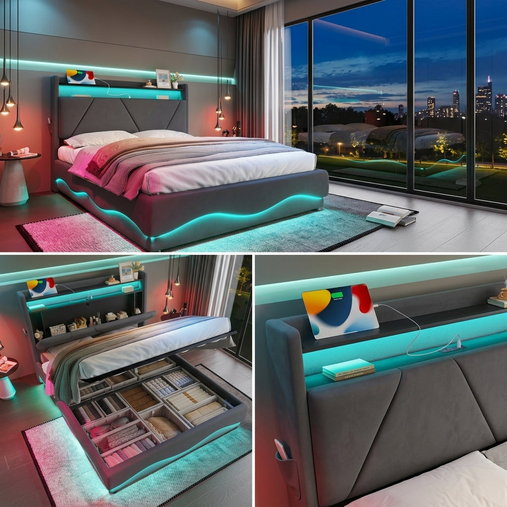 Audreamy Vivi Ottoman Bed Frame Grey Velvet