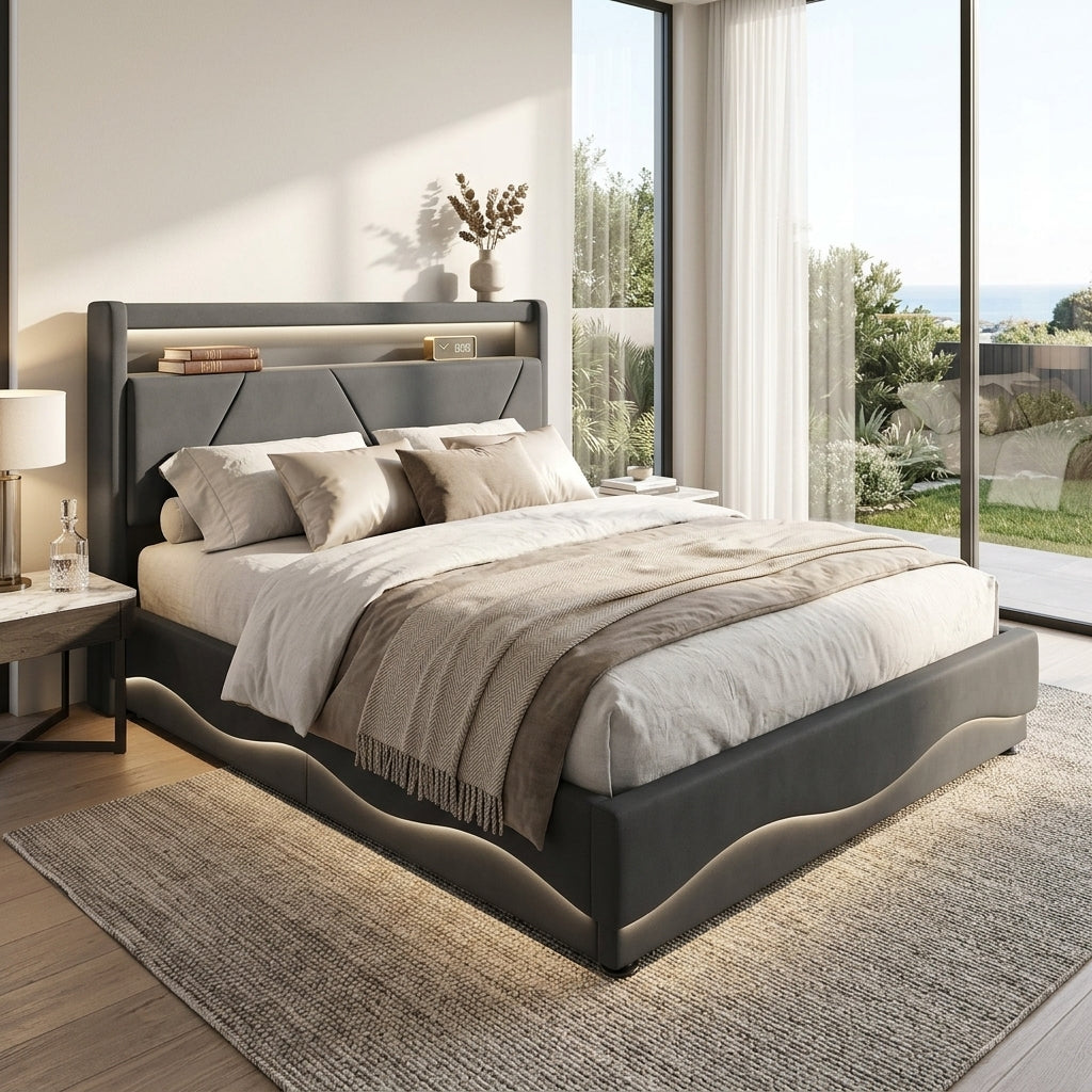 Audreamy Vivi Ottoman Bed Frame Grey Velvet