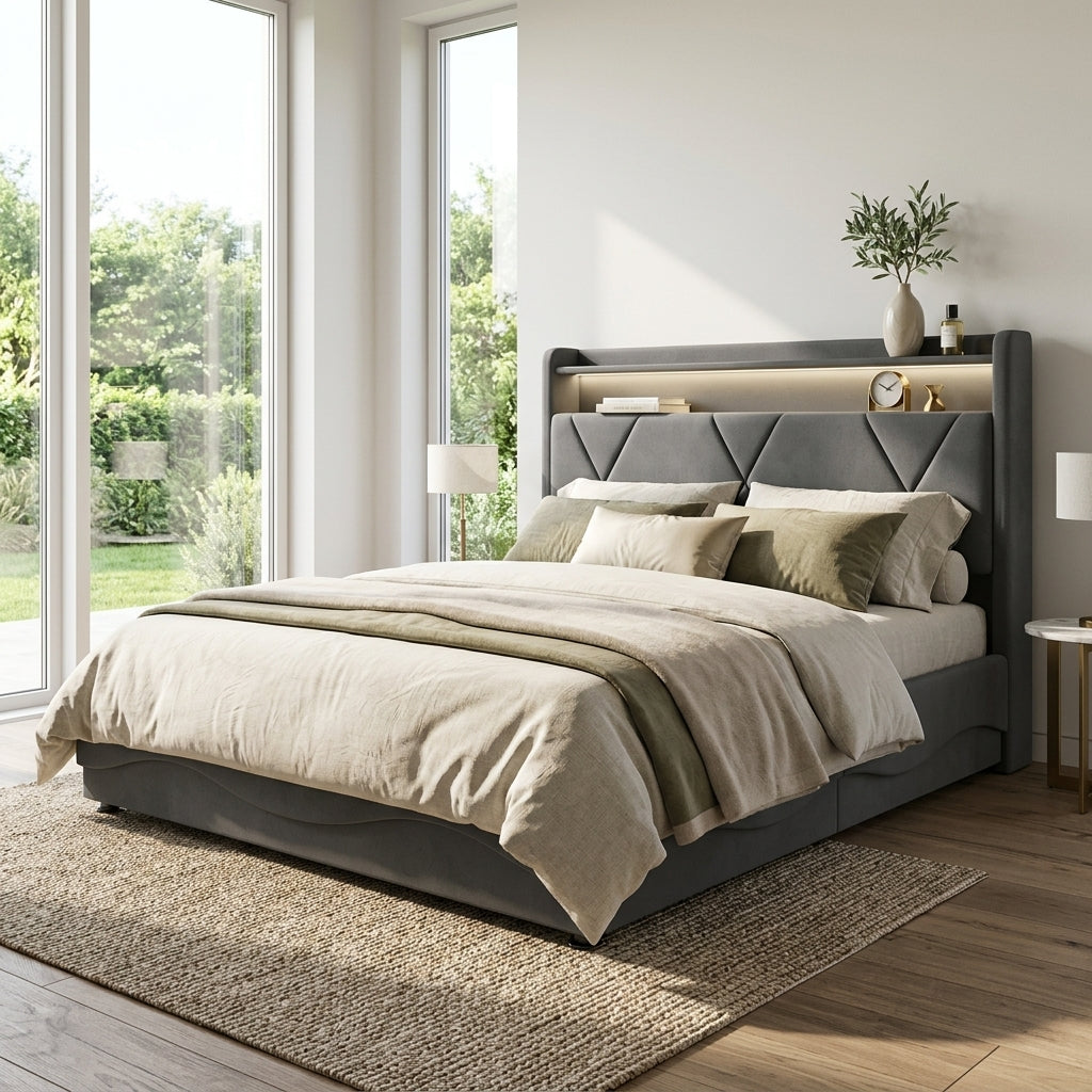 Audreamy Vivi Ottoman Bed Frame Grey Velvet