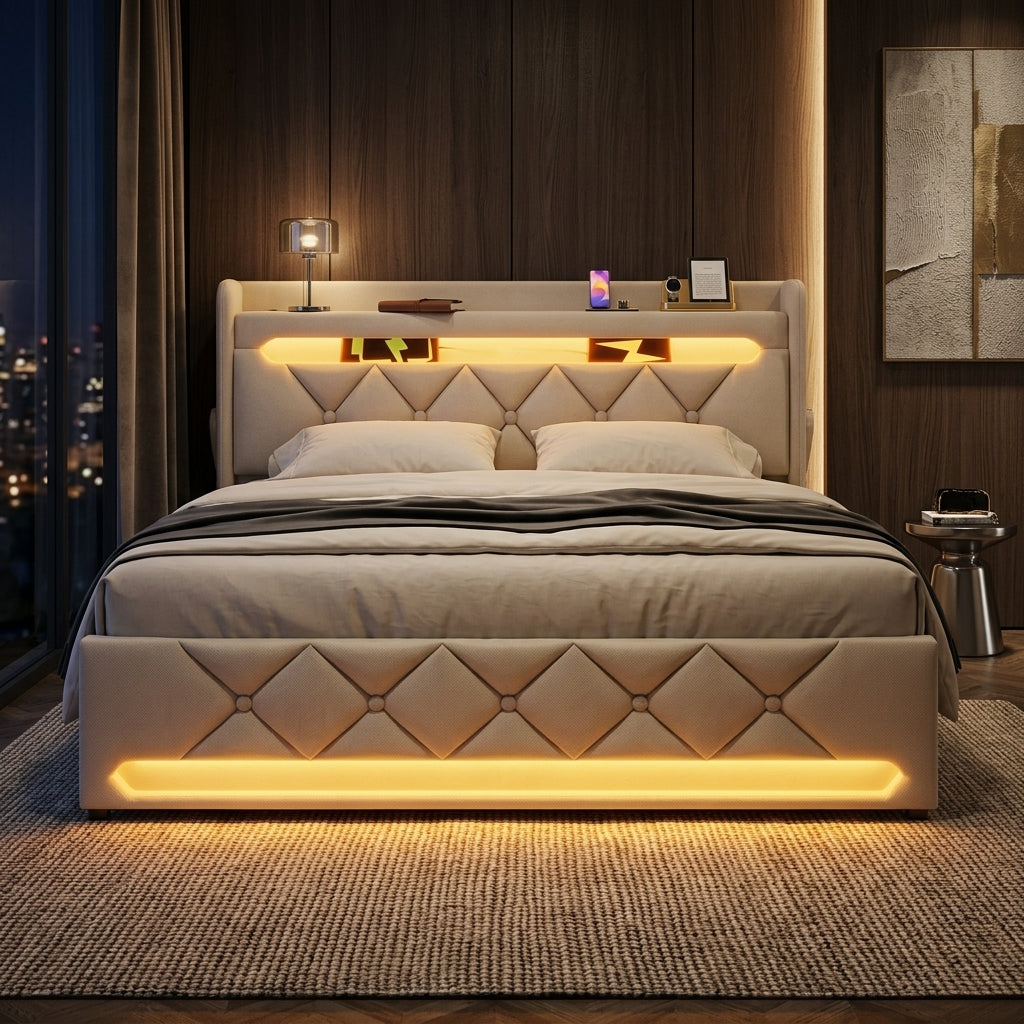 Audreamy Lancaster Ottoman Bed Beige Linen