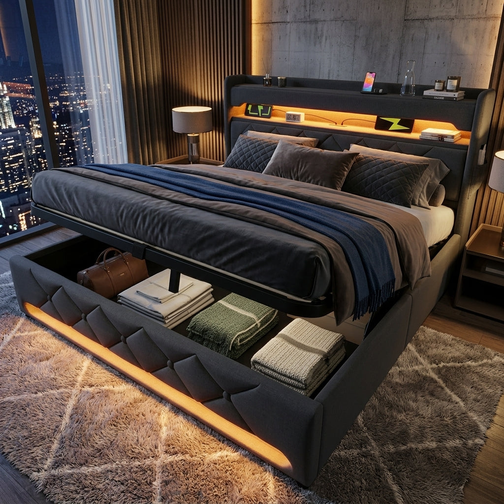Audreamy Lancaster Ottoman Bed Grey Linen
