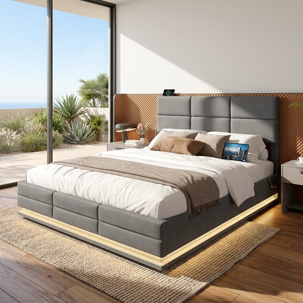 Audreamy Orion Ottoman Bed Grey Velvet