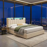 Upholstered Bed Frame with Hydraulic Storage, Ottoman Bed Beige Linen