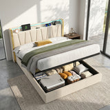 Upholstered Bed Frame with Hydraulic Storage, Ottoman Bed Beige Linen