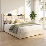 Upholstered Bed Frame with Hydraulic Storage, Ottoman Bed Beige Linen