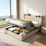 Upholstered Bed Frame with Hydraulic Storage, Ottoman Bed Beige Linen