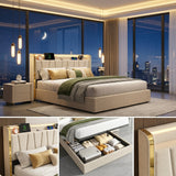 Upholstered Bed Frame with Hydraulic Storage, Ottoman Bed Beige Linen