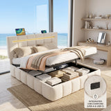 Upholstered Bed Frame with Hydraulic Storage, Ottoman Bed Beige