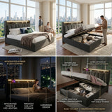 Upholstered Bed with USB charging function Ottoman Bed Grey
