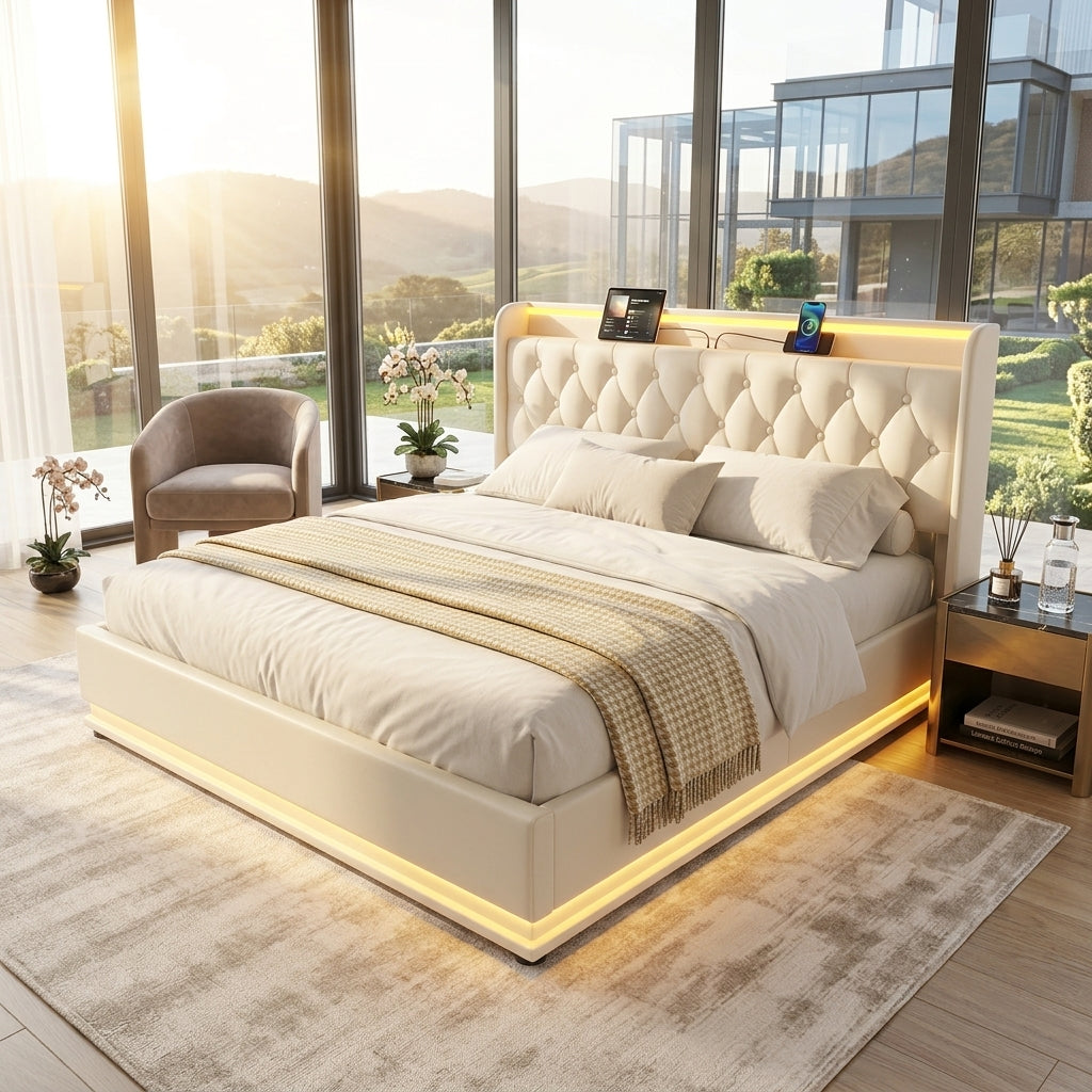 Audreamy Halo Ottoman Bed White PU