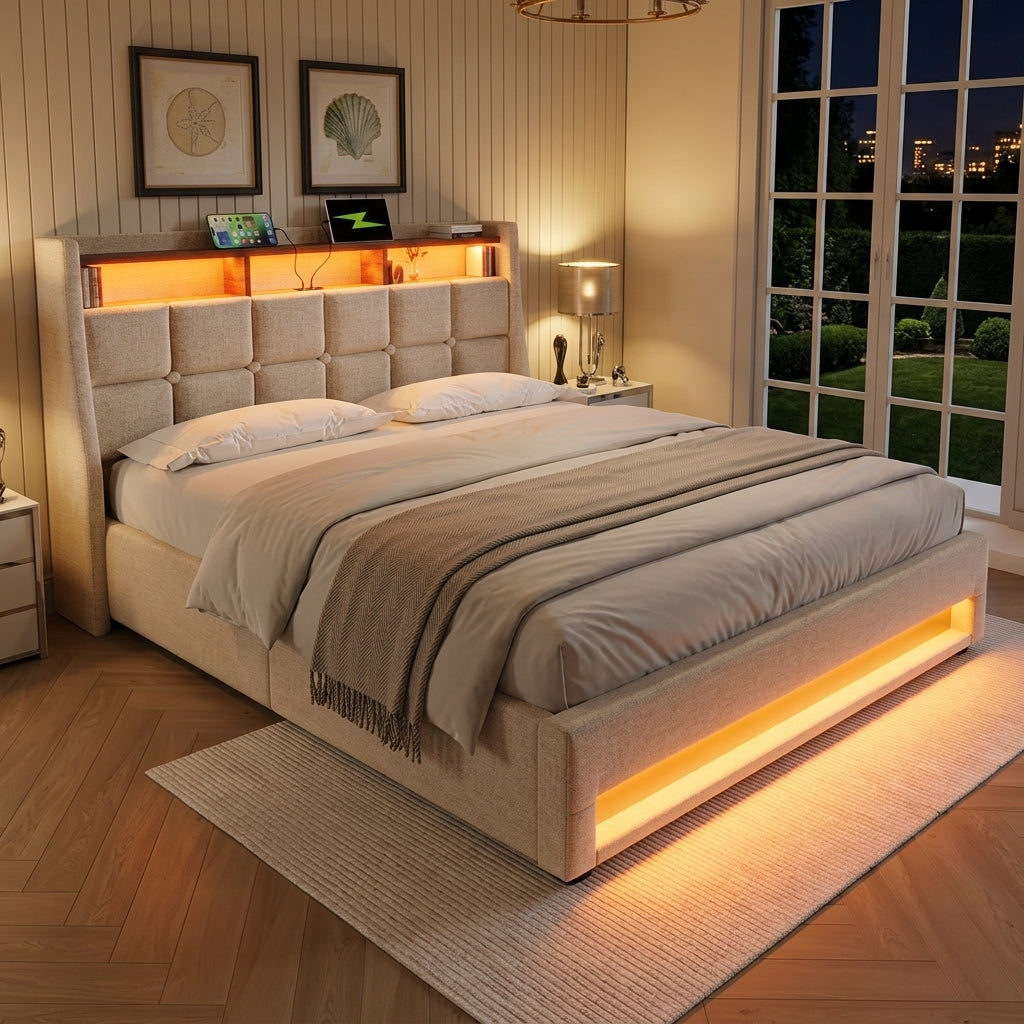 Audreamy Neo Ottoman Bed Beige Linen