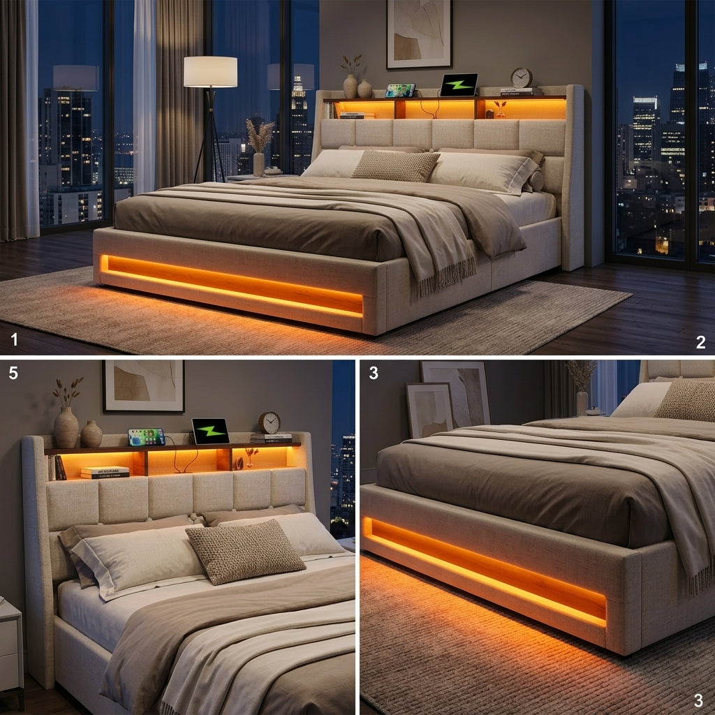 Audreamy Neo Ottoman Bed Beige Linen
