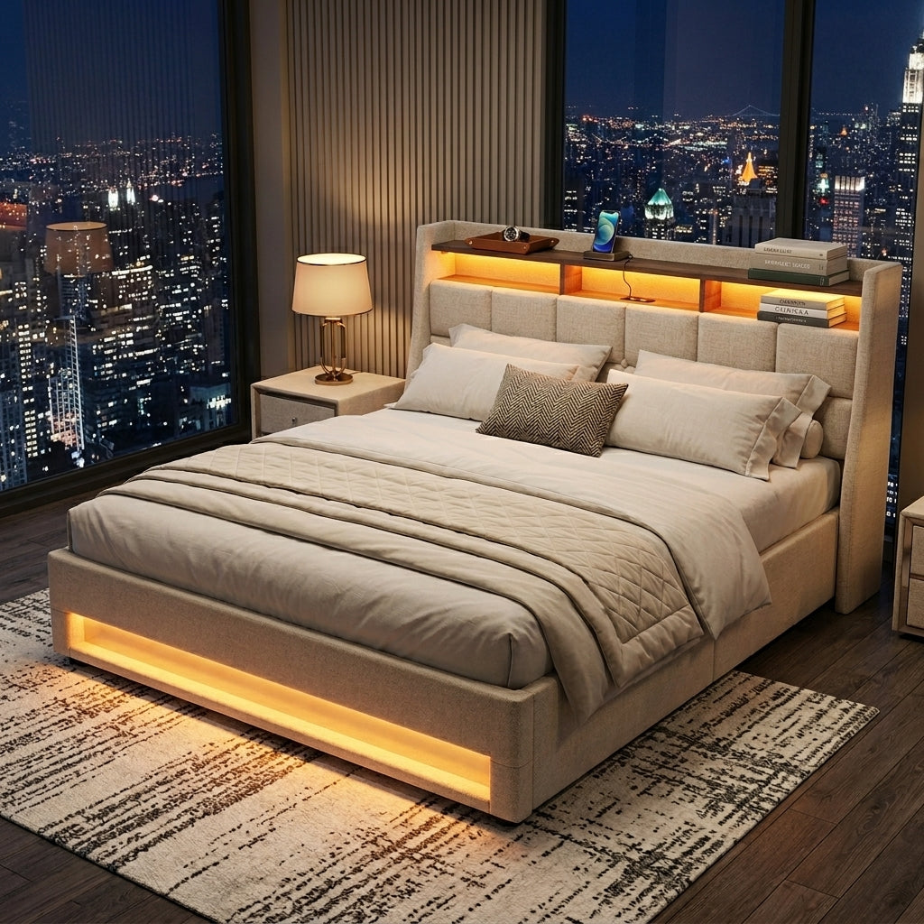 Audreamy Neo Ottoman Bed Beige Linen