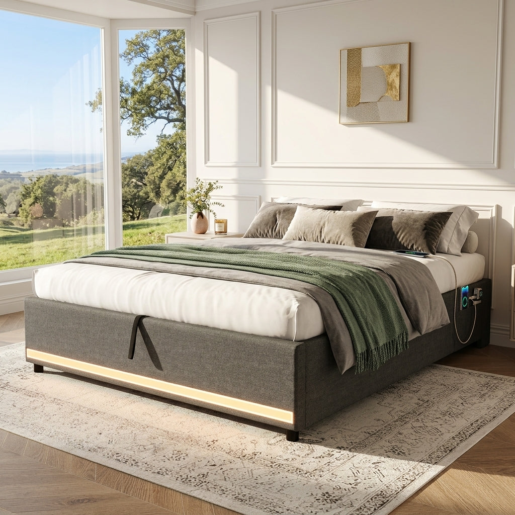 Ottoman Bed Grey Linen