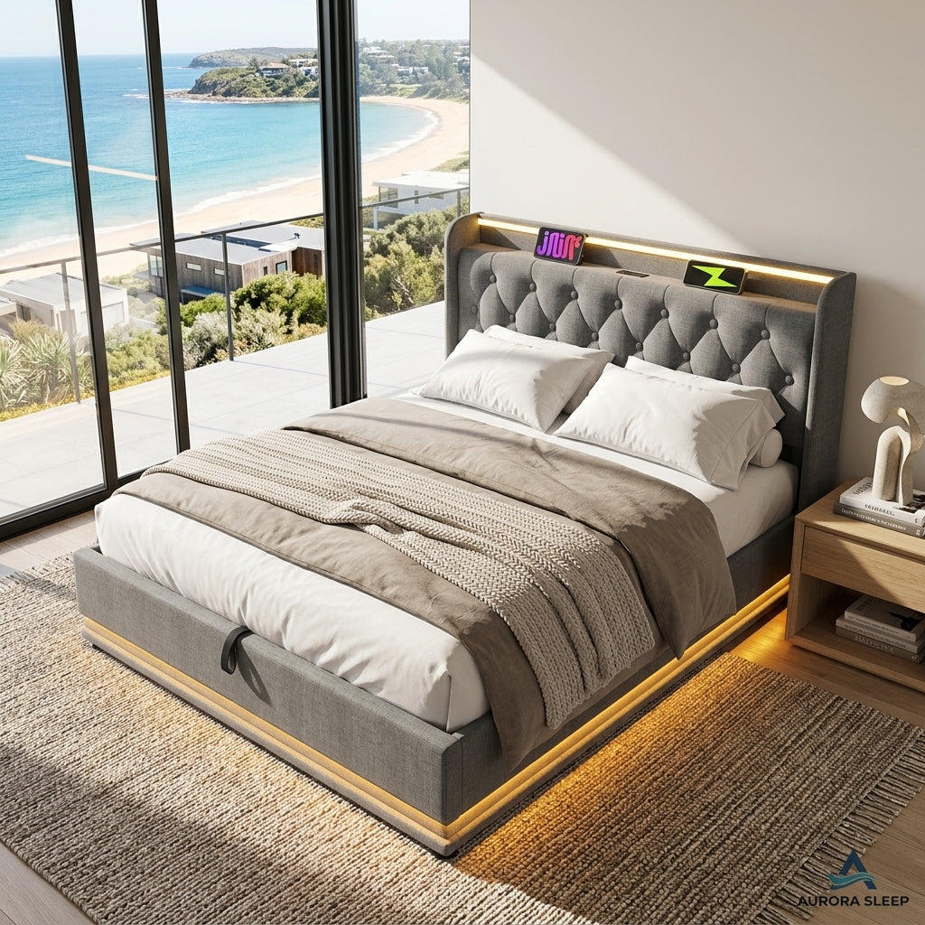 Audreamy Halo Ottoman Bed Grey Linen