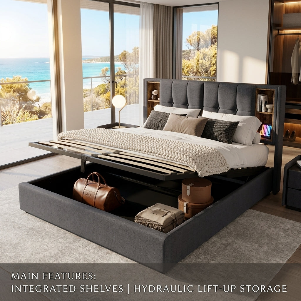 Audreamy Vertex Ottoman Bed Grey Linen