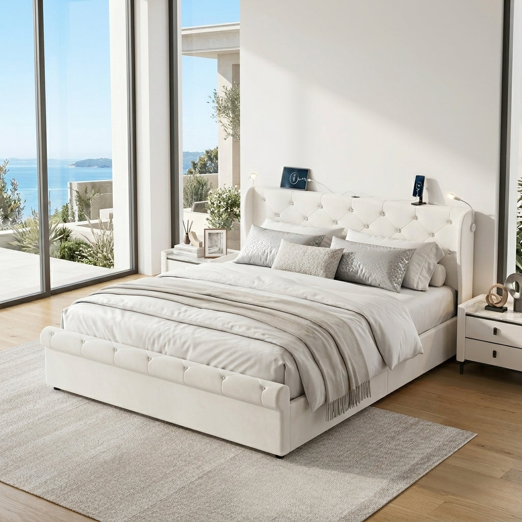 Audreamy Theo Ottoman Bed Beige Velvet