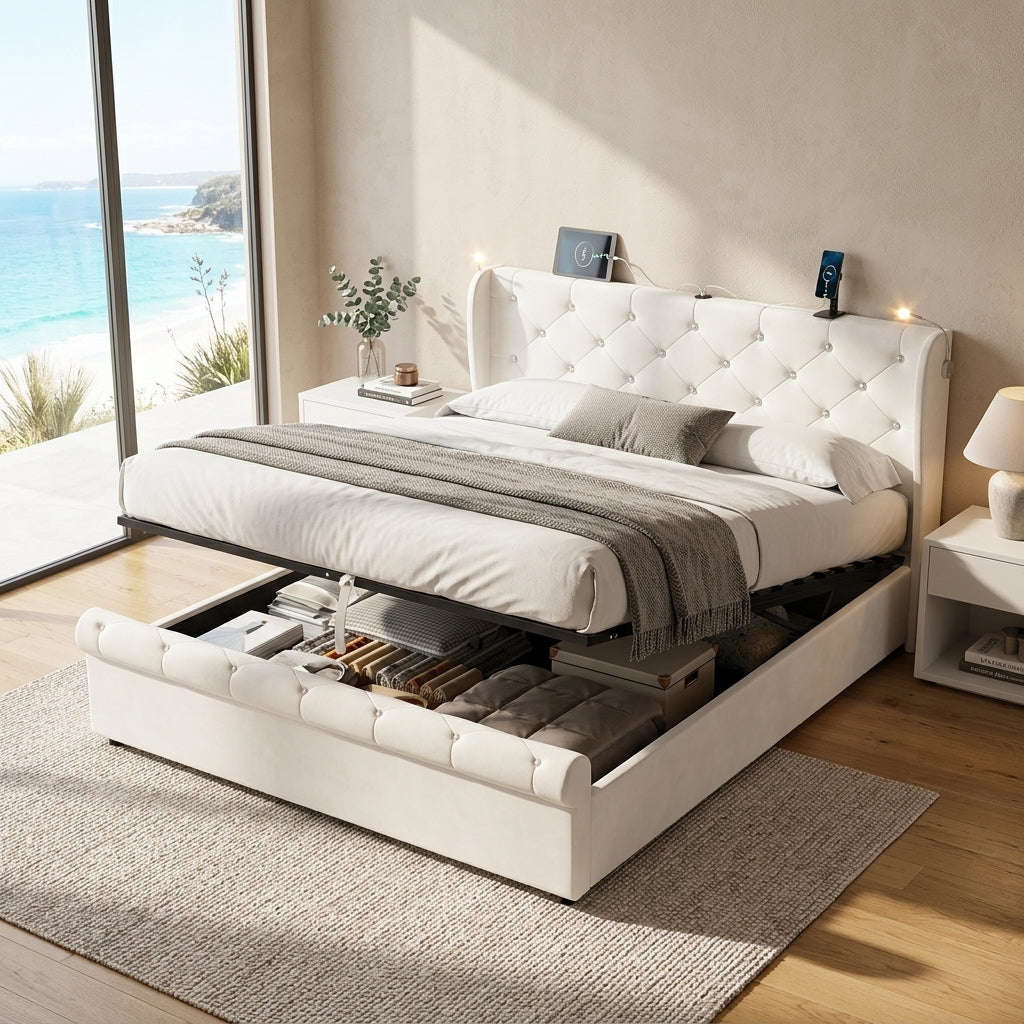Audreamy Theo Ottoman Bed Beige Velvet