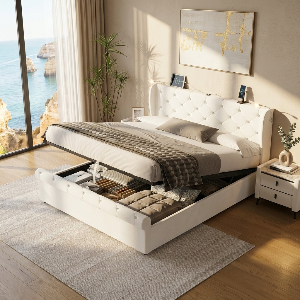 Audreamy Theo Ottoman Bed Beige Velvet