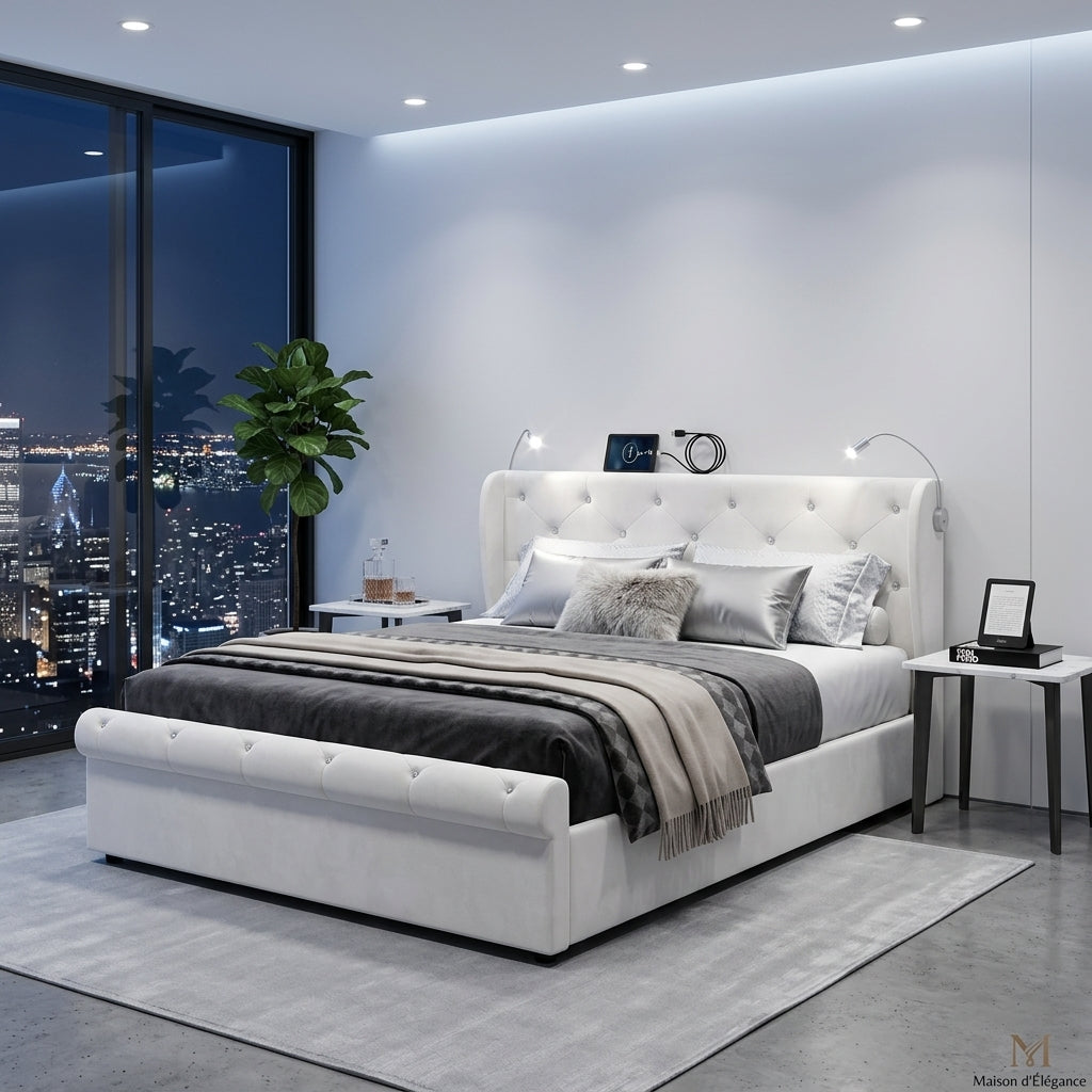 Audreamy Theo Ottoman Bed Beige Velvet