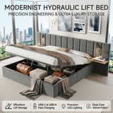 Hydraulic Storage Bed Ottoman Bed Grey Velvet