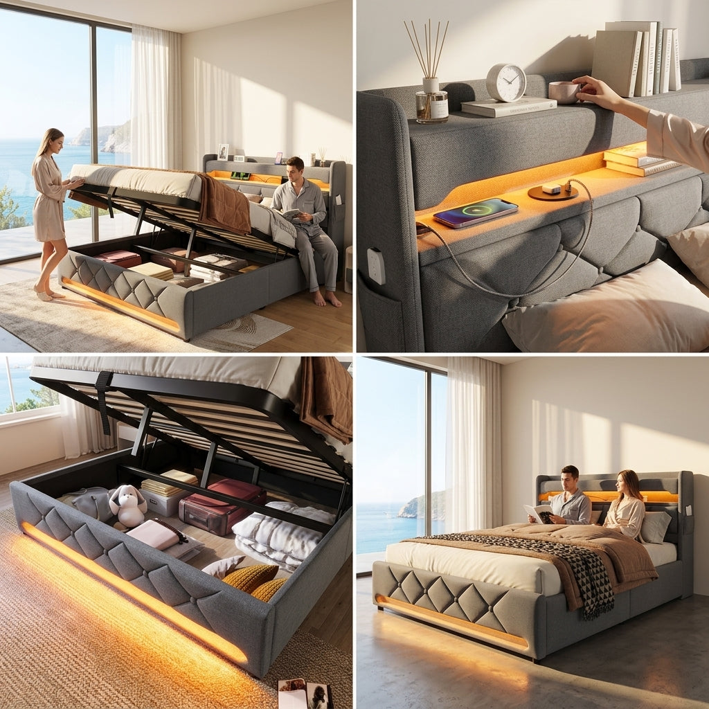 Audreamy Lancaster Ottoman Bed Grey Linen