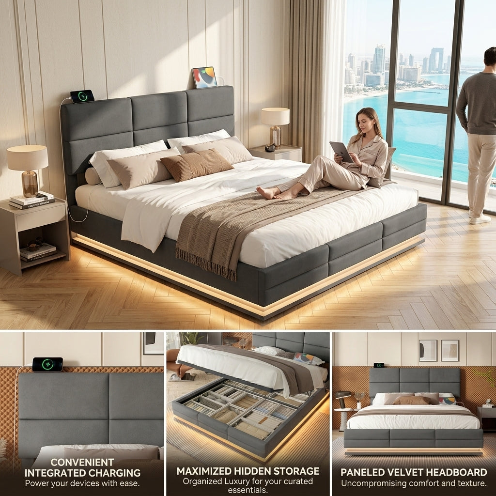 Audreamy Orion Ottoman Bed Grey Velvet