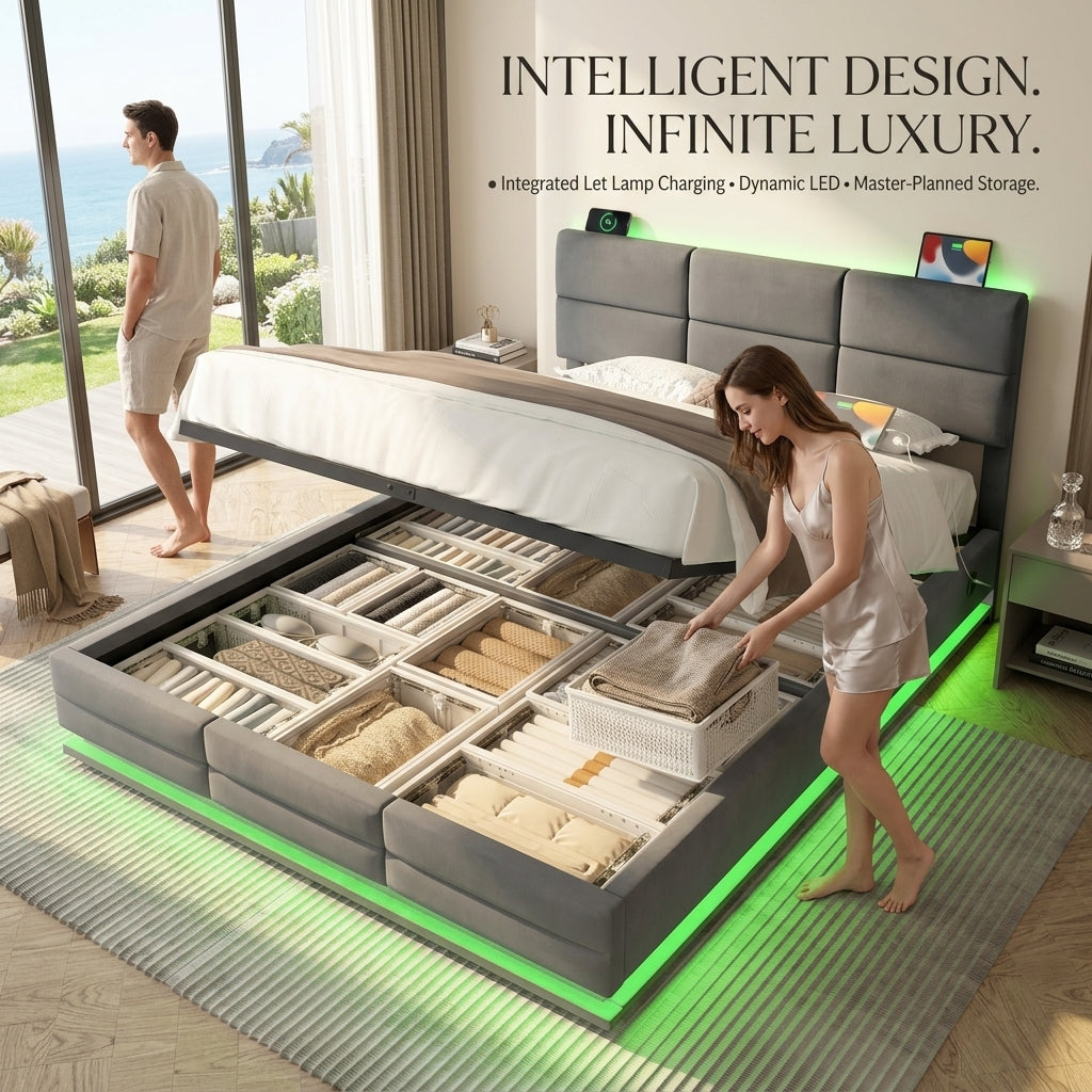 Audreamy Orion Ottoman Bed Grey Velvet