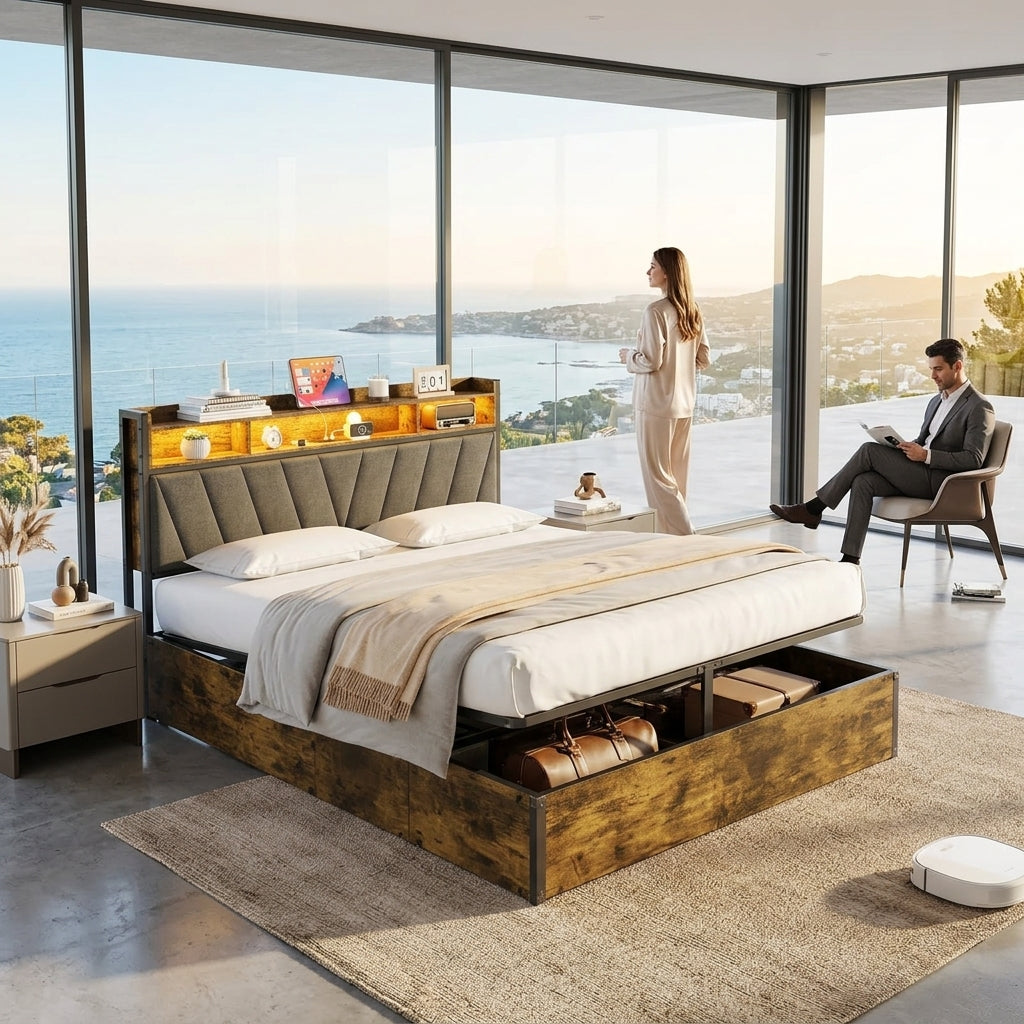 Bed Frame with Hydraulic Storage, Ottoman Bed Black