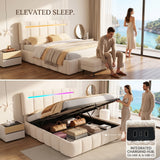 Upholstered Bed Frame with Hydraulic Storage, Ottoman Bed Beige