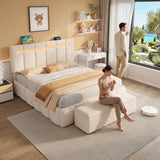 Upholstered Bed Frame with Hydraulic Storage, Ottoman Bed Beige