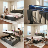 Upholstered Bed with USB charging function Ottoman Bed Grey