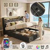 Upholstered Bed with USB charging function Ottoman Bed Grey