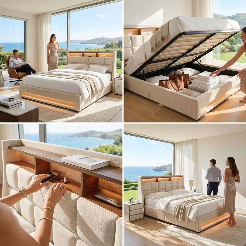 Audreamy Neo Ottoman Bed Beige Linen