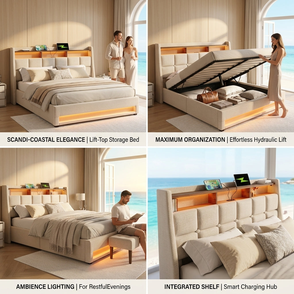 Audreamy Neo Ottoman Bed Beige Linen