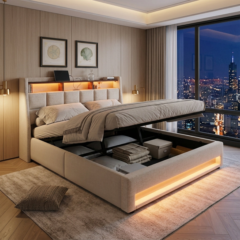 Audreamy Neo Ottoman Bed Beige Linen