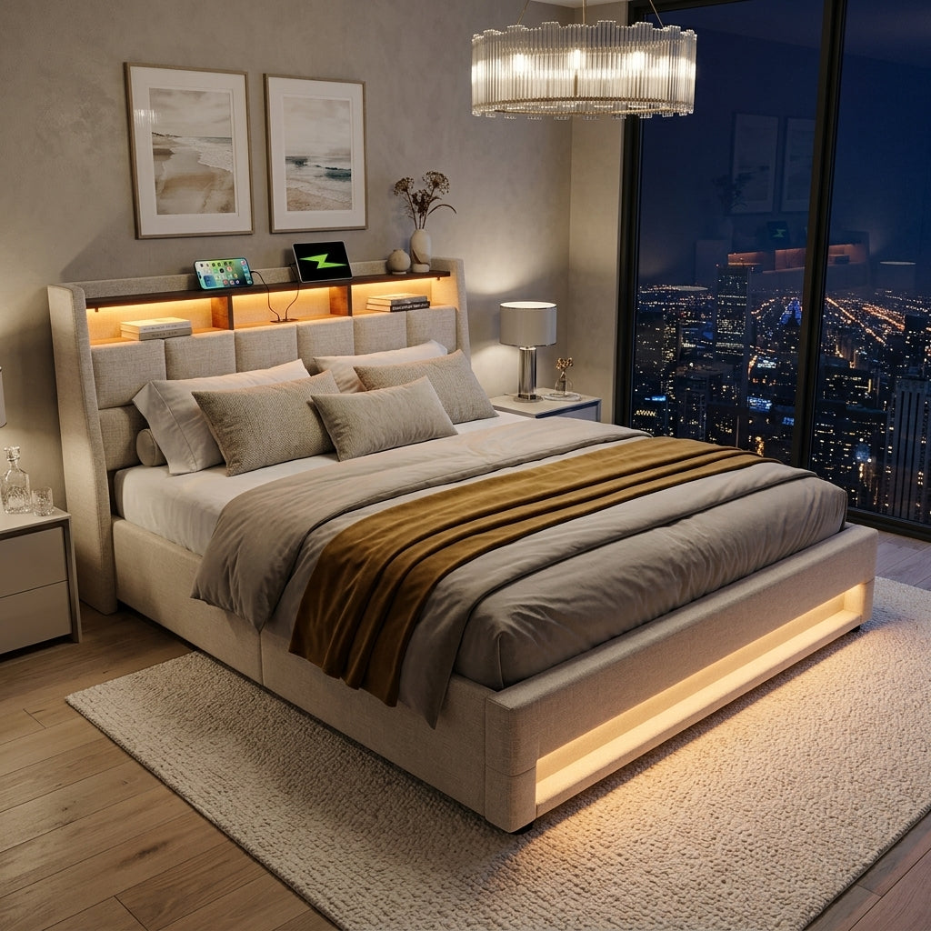 Audreamy Neo Ottoman Bed Beige Linen