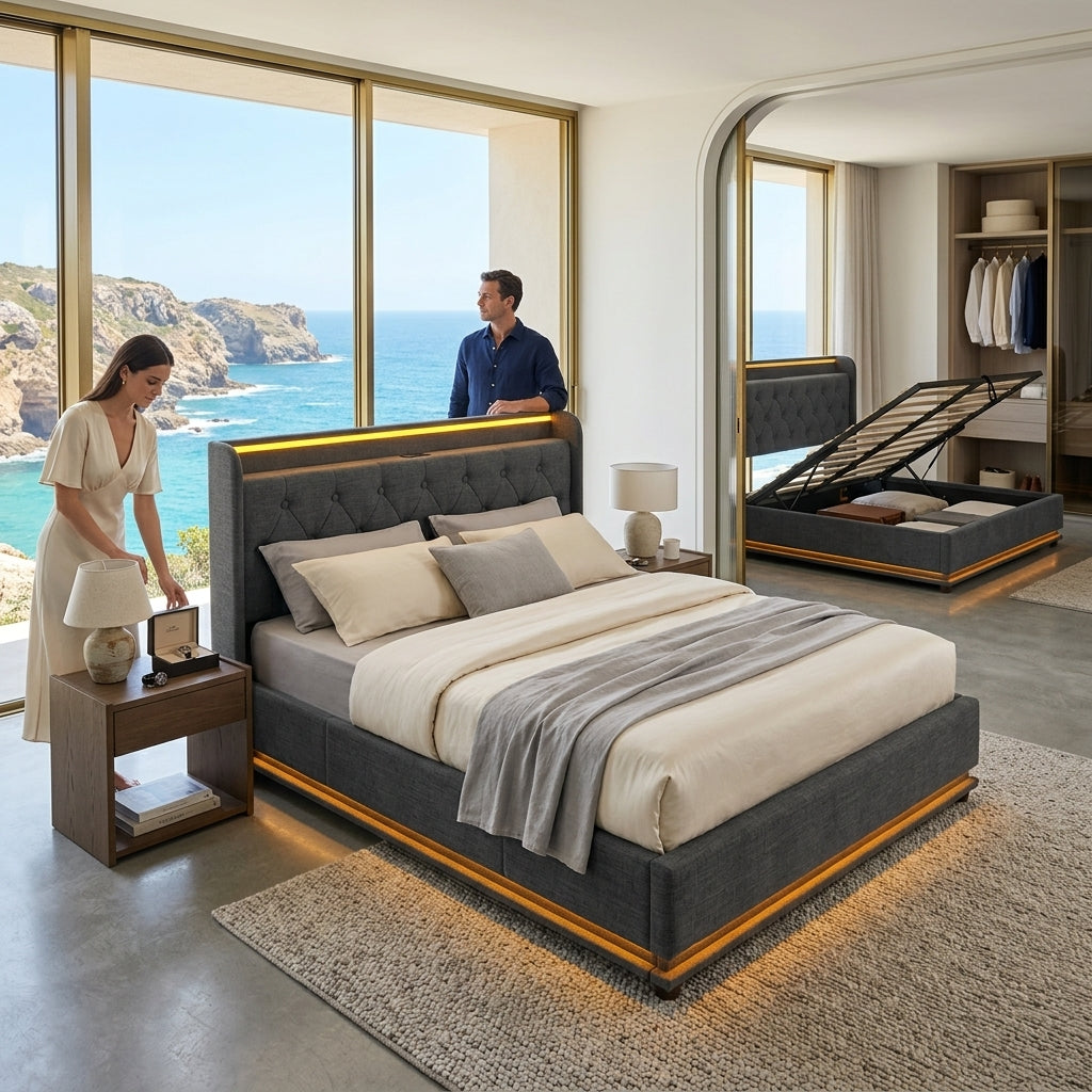 Audreamy Halo Ottoman Bed Grey Linen