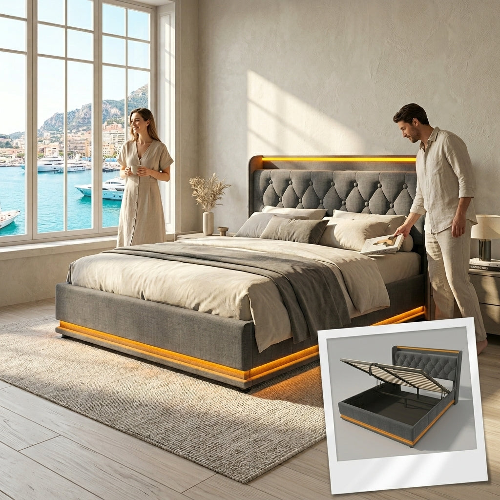 Audreamy Halo Ottoman Bed Grey Linen