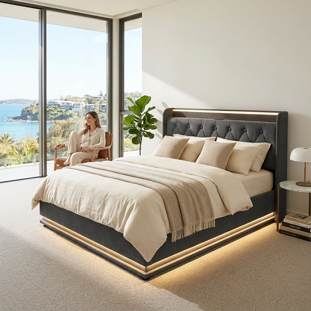 Audreamy Halo Ottoman Bed Grey Linen