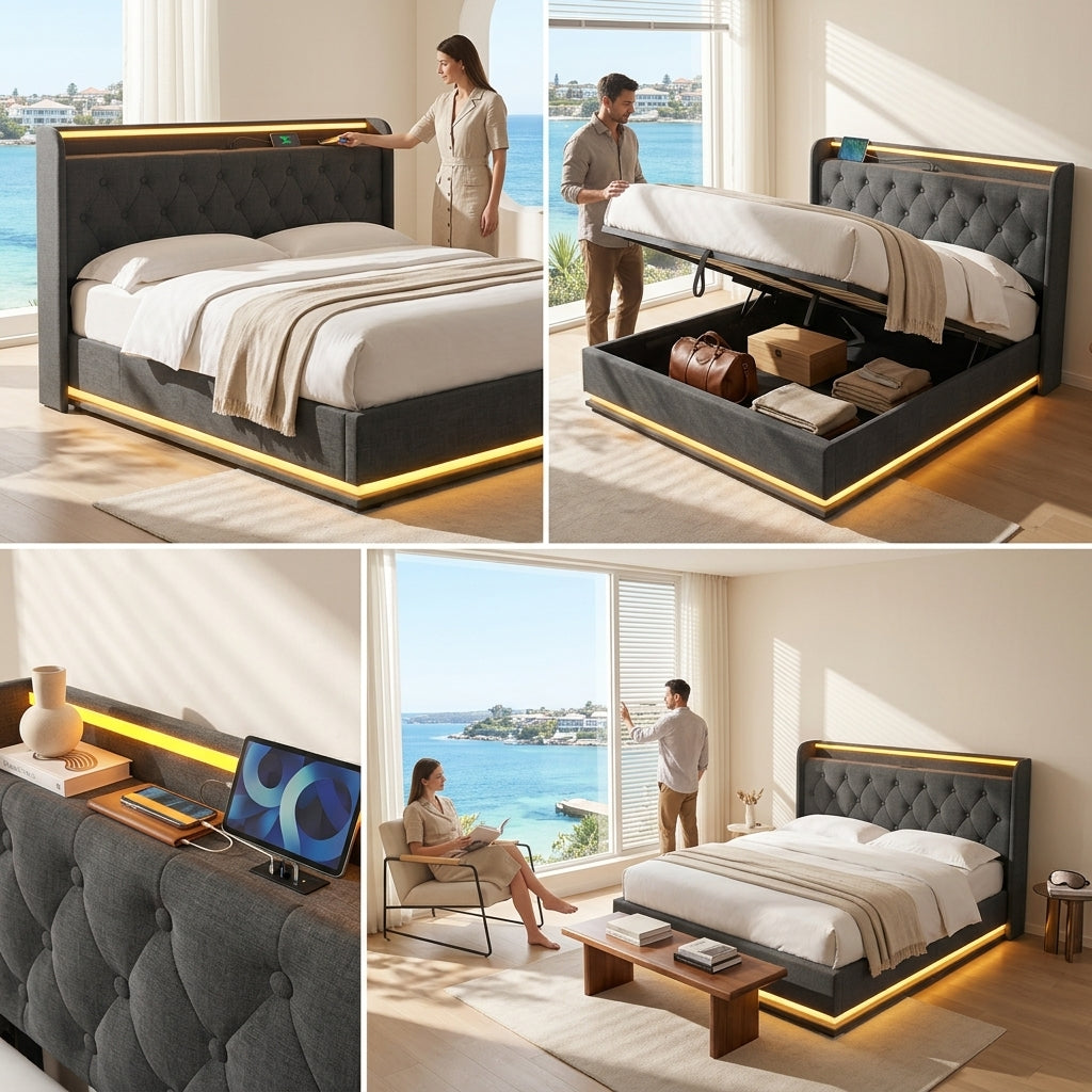 Audreamy Halo Ottoman Bed Grey Linen