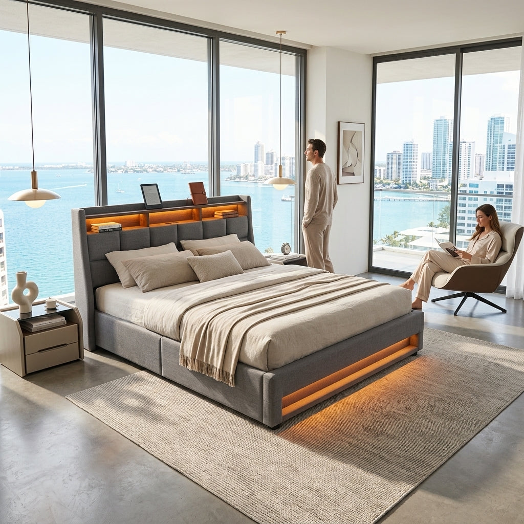 Audreamy Neo Ottoman Bed Grey Linen
