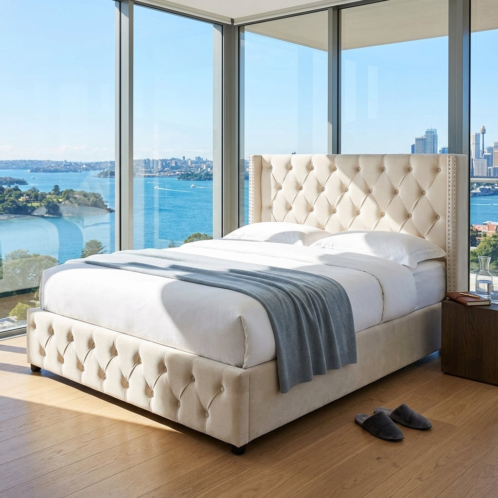 Audreamy Verona Ottoman Bed Beige Velvet