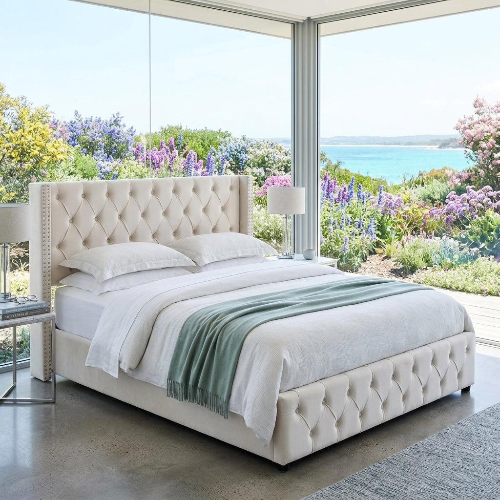 Audreamy Verona Ottoman Bed Beige Velvet